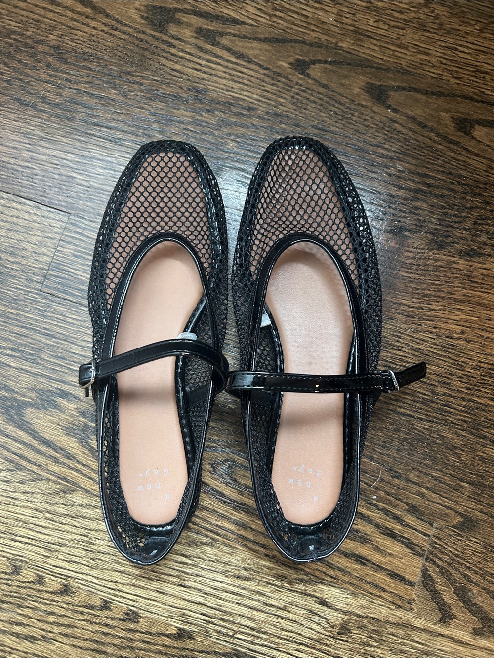 a new day Black Mesh Mary Jane Flats with Patent Strap